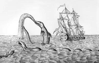 De Zeeslang, facsimile van een gravure van Pontoppidan, illustratie uit John Gibson